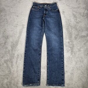 Levis 501 Jeans Women 24x30 Original Fit Dark Wash Blue Denim Stretch Button Fly